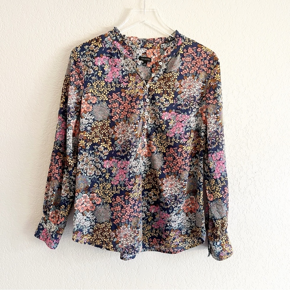 TALBOTS Floral Long Sleeve 100% Cotton Size Meduim